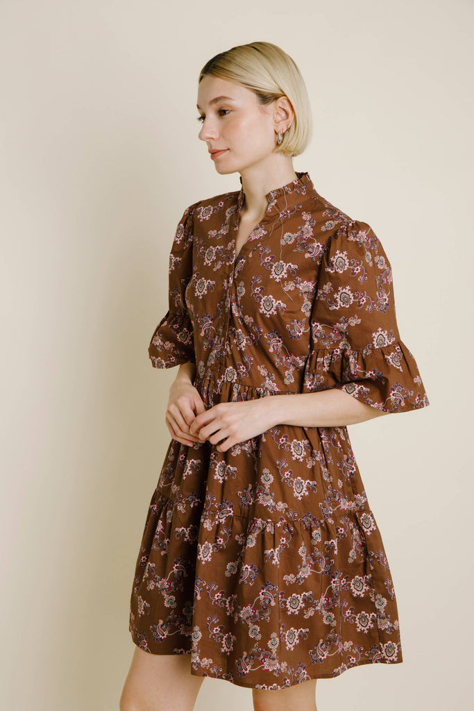 Amelia Paisley Tiered Button Down Dress