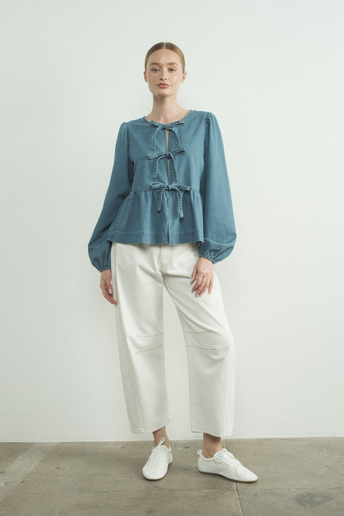 Maeve Denim Bow Tie Blouse