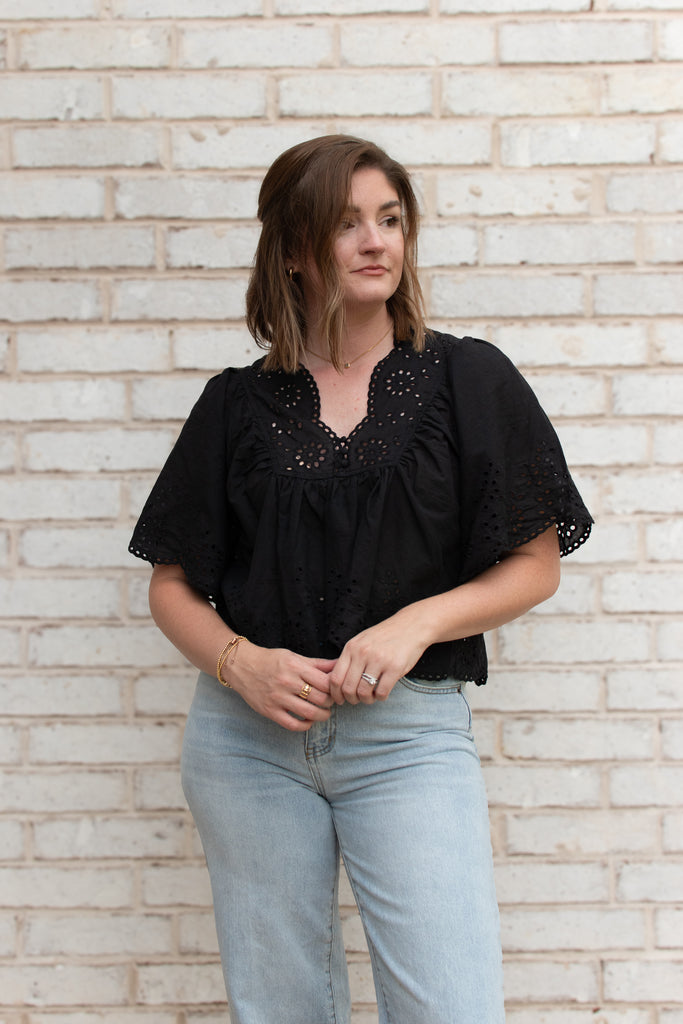 Kasey Eyelet V-Neck Top