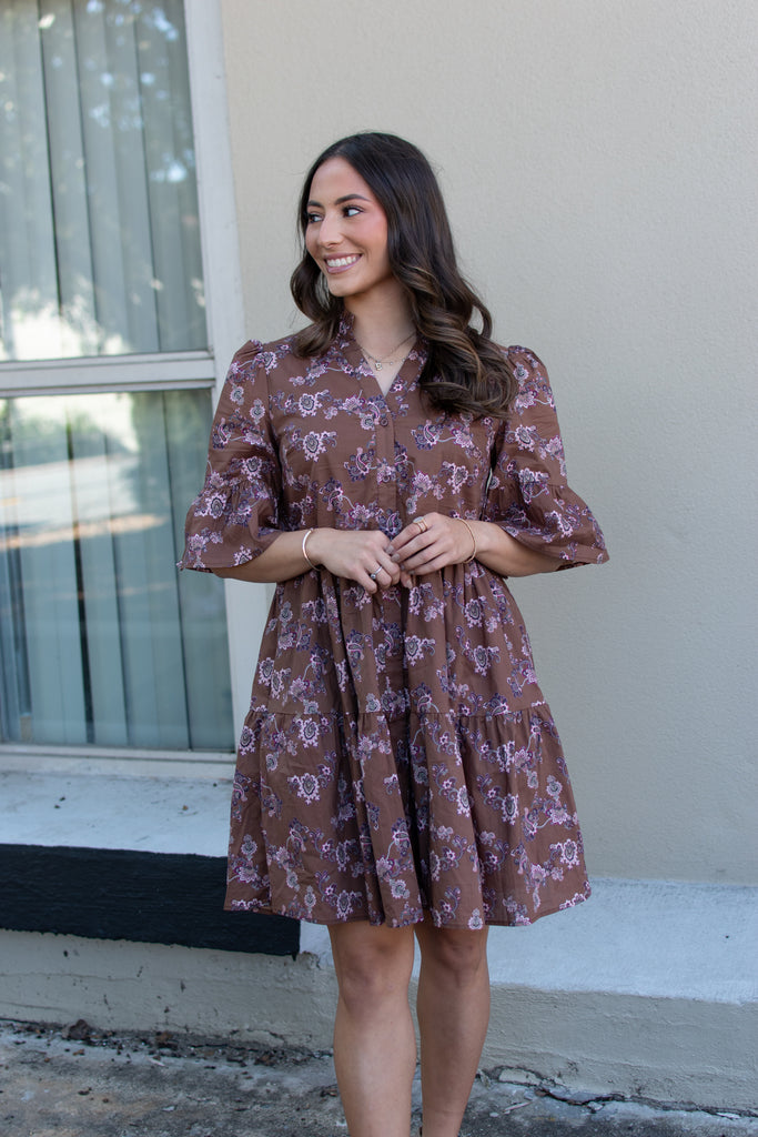 Amelia Paisley Tiered Button Down Dress