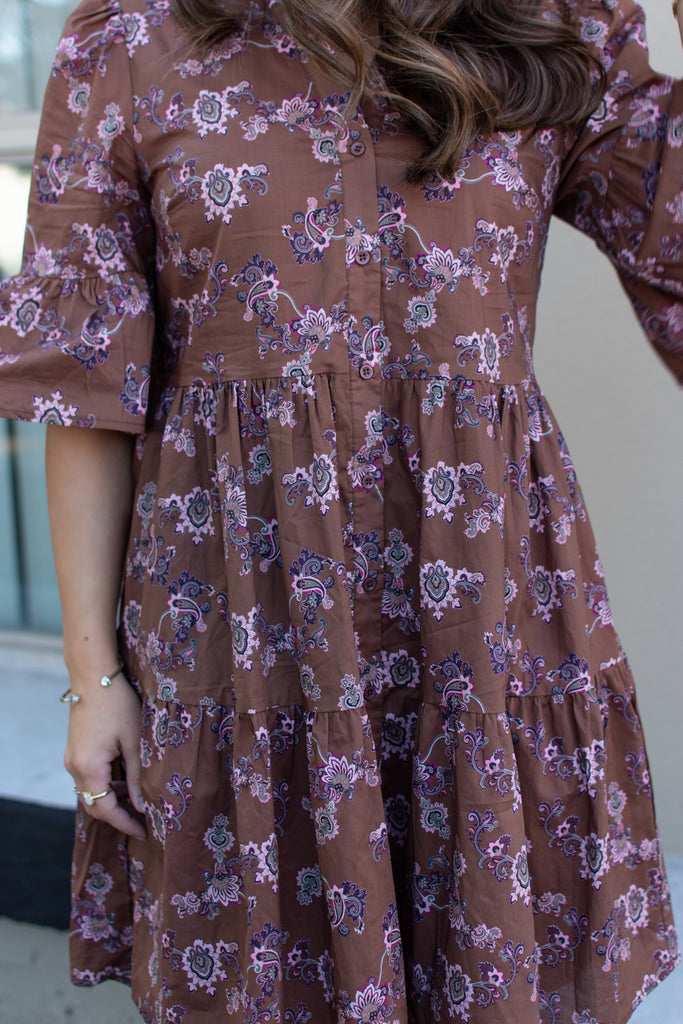 Amelia Paisley Tiered Button Down Dress