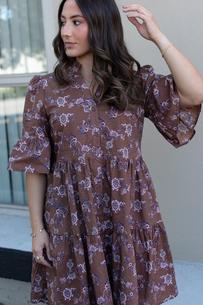 Amelia Paisley Tiered Button Down Dress