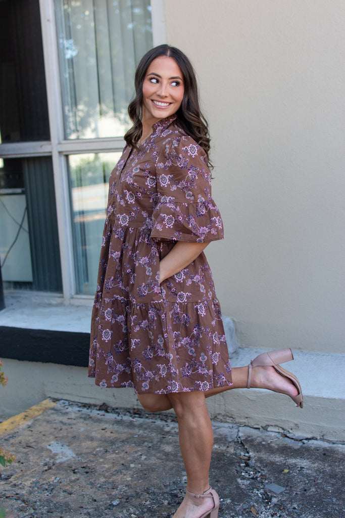 Amelia Paisley Tiered Button Down Dress