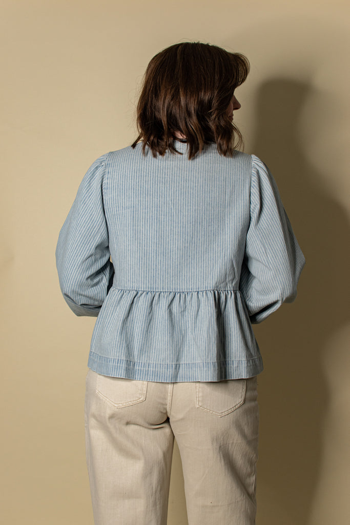 Maeve Denim Bow Tie Blouse in Stripe