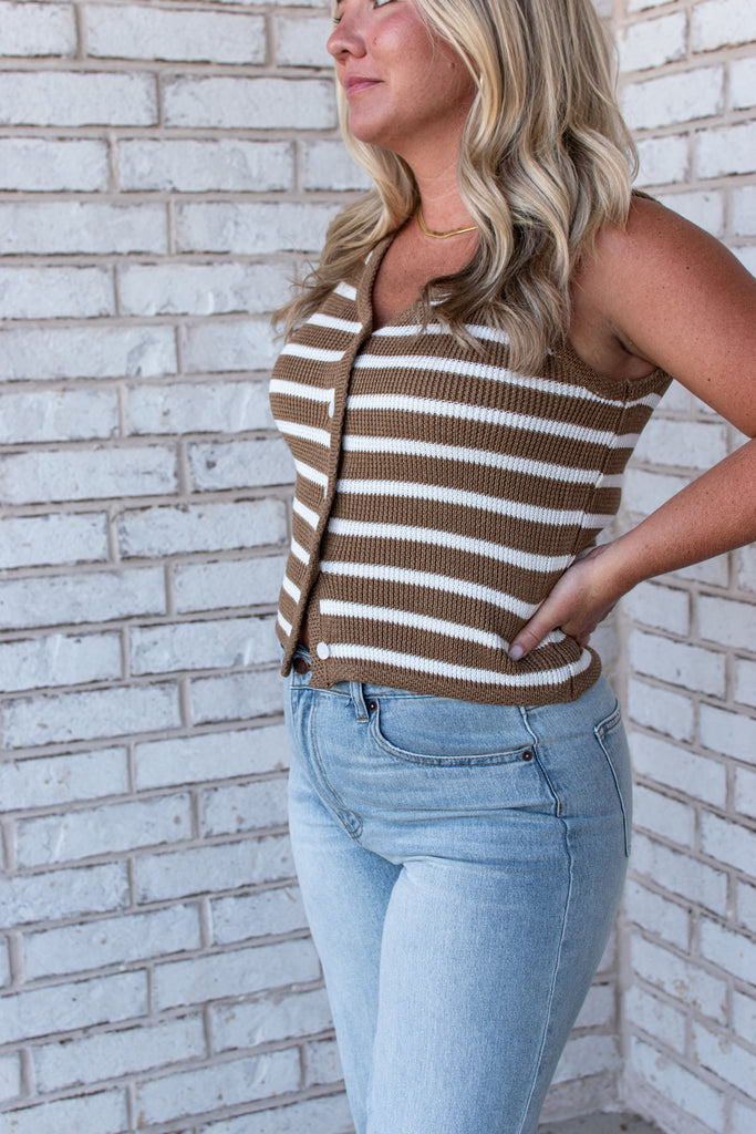 Kaia Striped Button Front Sweater Vest