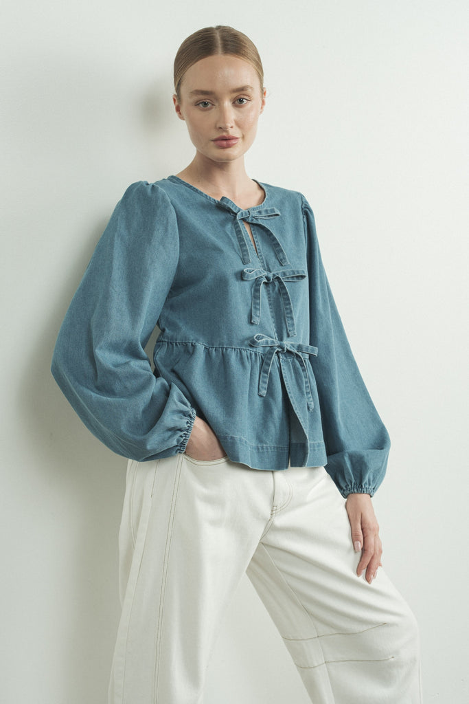 Maeve Denim Bow Tie Blouse